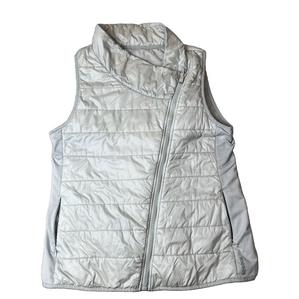 Reebok Womens XL Gray Puffer Vest Light Full Zip Sleeveless Jacket Athleisure